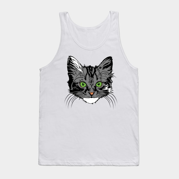 Green Eyed Grey Kitten Tank Top by Miozoto_Design